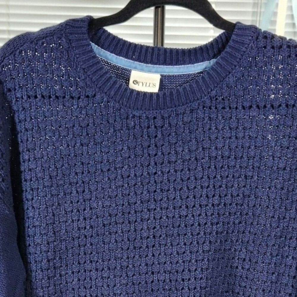 Stylus $59 XL Indigo Blue Chunky Textured Knit Cotton Blend Crewneck Sweater
